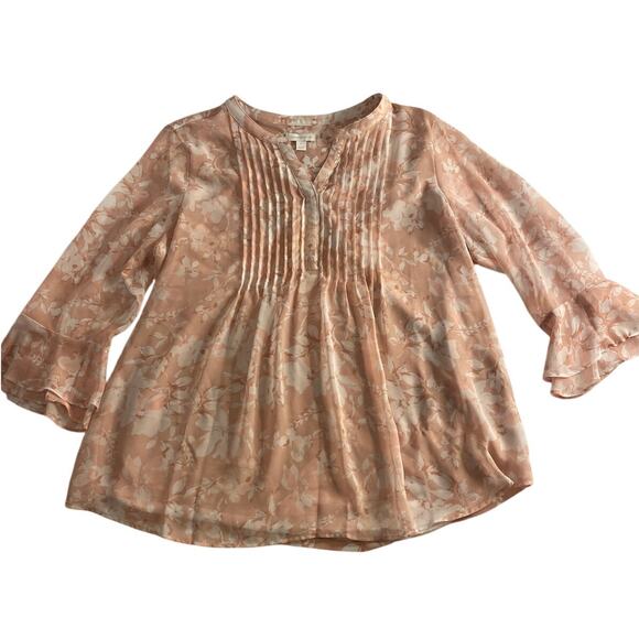 Romantic Blush Floral Blouse Charter Club Women’s XL Flowy Boho Top - Picture 2 of 5